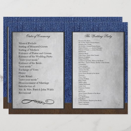 Bi Fold Denim Western Wedding Ceremony Programma's (Voorkant / Achterkant)