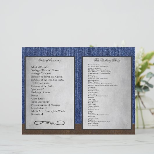 Bi Fold Denim Western Wedding Ceremony Programma's (Staand voorkant)
