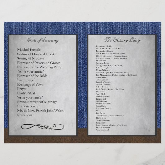 Bi Fold Denim Western Wedding Ceremony Programma's (Voorkant)