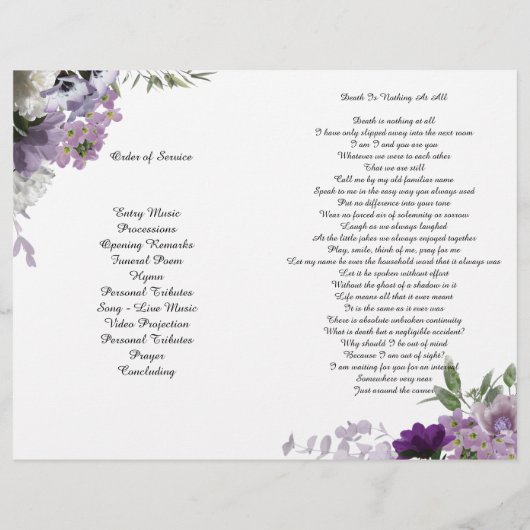 Bi-Fold Lavender Flowers Funeral Programme Flyer (Achterkant)