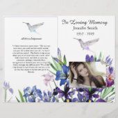 Bi-Fold Paarse Ises Hummingbird Funeral Programme Flyer (Voorkant)