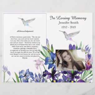 Bi-Fold Paarse Ises Hummingbird Funeral Programme Flyer