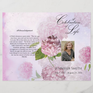Bi-Fold Pink Hydrangeas Funeral Programme Flyer
