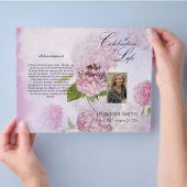 Bi-Fold Pink Hydrangeas Funeral Programme Flyer (Hand)
