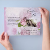 Bi-Fold Pink Hydrangeas Funeral Programme Flyer (Hand)