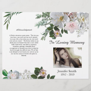 Bi-Fold White Cherry Blossom Roos Funeral Programm Flyer