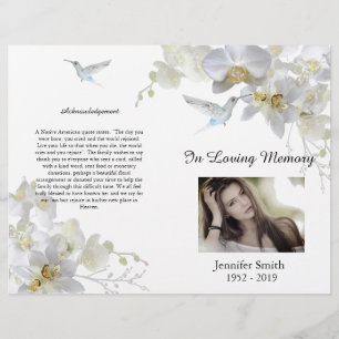 Bi-Fold White Orchids Hummingbird Funeral Programm Flyer