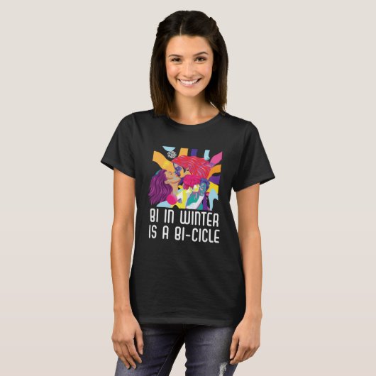 Bi In Winter Is A Bi cicle Bisexual Rainbow Pride  T-shirt (Voorkant volledig)