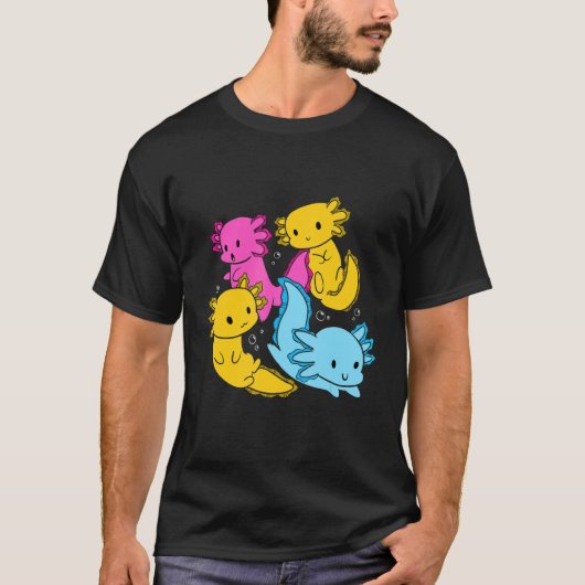 Bi Pansexual Pride Mexican Salamander Axolotl Pile T-shirt (Voorkant)
