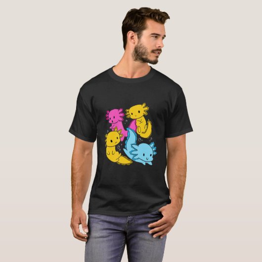Bi Pansexual Pride Mexican Salamander Axolotl Pile T-shirt (Voorkant volledig)