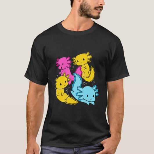 Bi Pansexual Pride Mexican Salamander Axolotl Pile T-shirt (Voorkant)