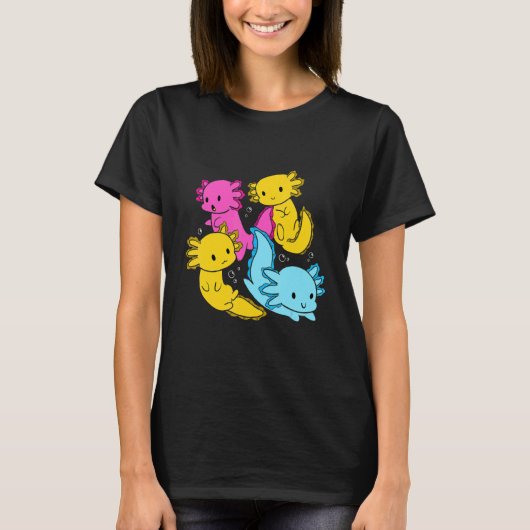Bi Pansexual Pride Mexican Salamander Axolotl Pile T-shirt (Voorkant)
