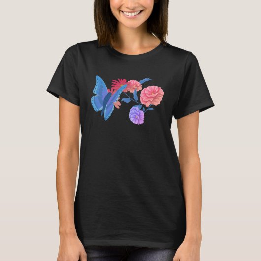 Bi Pride Butterfly Bisexual Flag Flower T-shirt (Voorkant)
