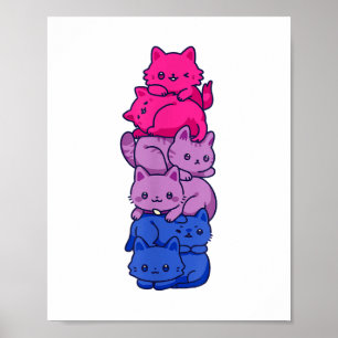 Bi Pride Cat LGBT Bisexual Flag Cute Kawaii Cats P Poster