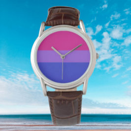 Bi Pride Elegantie: Bruine Leren Band Horloge