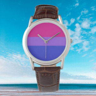 Bi Pride Elegantie: Bruine Leren Band Horloge