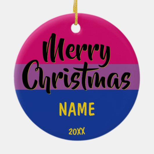 Bi Pride Flag Persoonlijk Kerstfeest Keramisch Ornament (Achterkant)