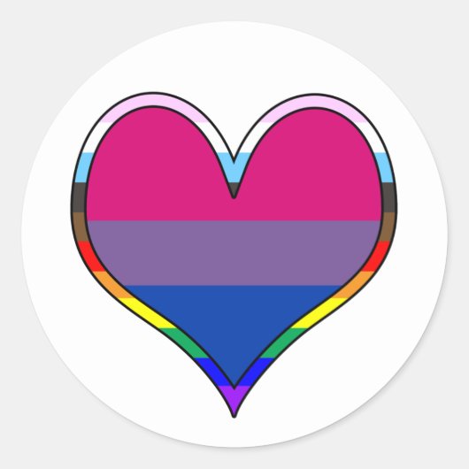 Bi Pride Heart Classic Round Sticker (Voorkant)