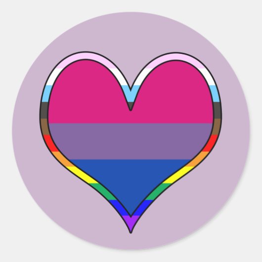 Bi Pride Heart Classic Round Sticker (Voorkant)