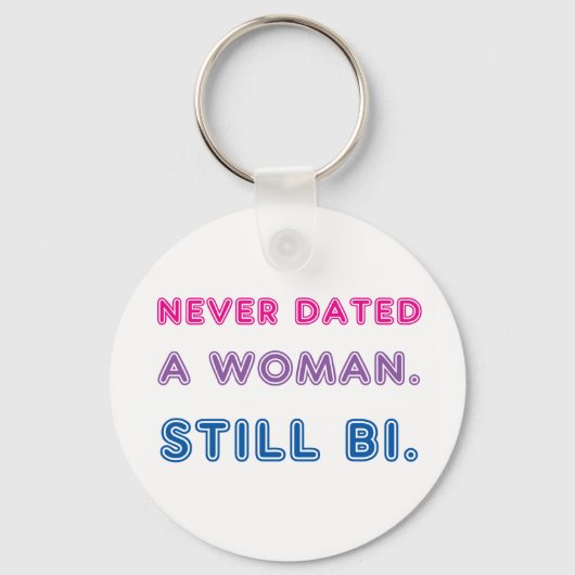 Bi Pride — Nooit een vrouw gegeten. Nog steeds bi. Sleutelhanger (Voorkant)