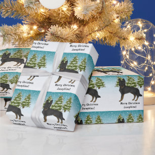 Bi-Zwarte Duitse Herdershond Besneeuwd Winter Woud Cadeaupapier