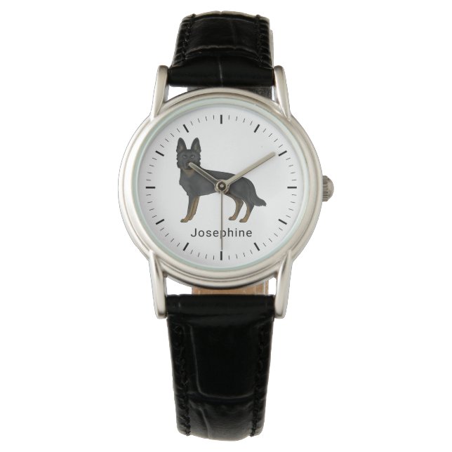 Bi-zwarte Duitse Herdershond GSD Hond Met Aangepas Horloge (Voorkant)