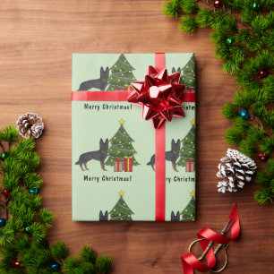Bi-zwarte Duitse Herdershond Kerstboom Cadeaupapier
