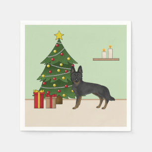 Bi-zwarte Duitse Herdershond Kerstboom Servet
