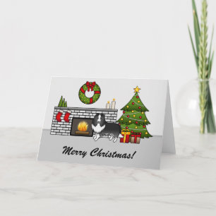 Bi-Zwarte Sheltie Hond in een Kerst Kamer & Tekst Kaart