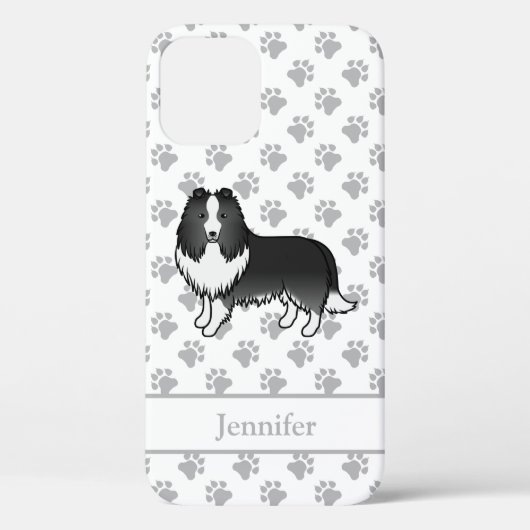 Bi-Zwarte Shetland Sheepdog Cartoon Hond & Naam Case-Mate iPhone Case (Achterkant)