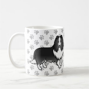Bi-zwarte Shetland Sheepdog Cartoon Hond & Pootjes Koffiemok