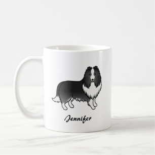 Bi-zwarte Shetland Sheepdog Cartoonhond & Naam Koffiemok