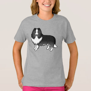 Bi-Zwarte Shetland Sheepdog Schattige Cartoon Hond T-shirt