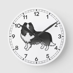 Bi-zwarte Shetland Sheepdog Sheltie Cartoon Hond Ronde Klok