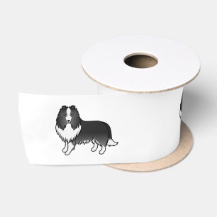 Bi-zwarte Shetland Sheepdog Sheltie Cartoon Hond Satijnen Lint
