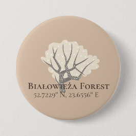 Białowieża Forest Latitude & Longitude Ronde Button 7,6 Cm