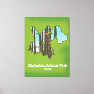Białowieża nationaal park Polen kaart Canvas Afdruk