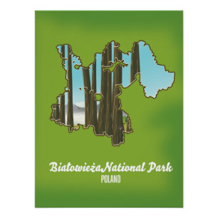 Białowieża nationaal park Polen kaart canvasprint Perfect Poster