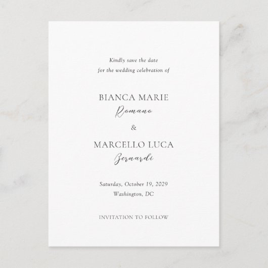 Bianca Elegant Wedding Save the Date Aankondigingskaart (Voorkant)