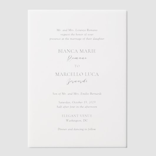 Bianca Elegant Wedding Vellum Uitnodigingen (Voorkant)