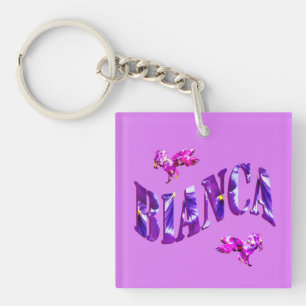Bianca, Floral Dames Name Logo, Sleutelhanger