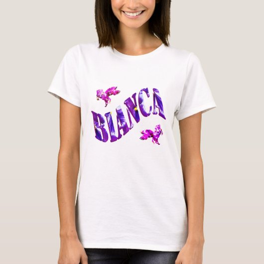 Bianca, meisjesnaam, gemaakt met pansieën, t-shirt (Voorkant)