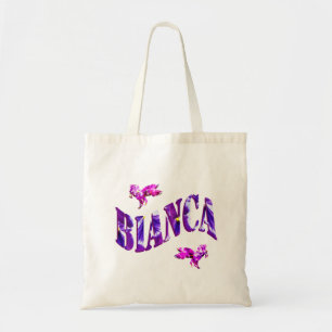 Bianca, meisjesnaam, gemaakt met pansieën, tote bag