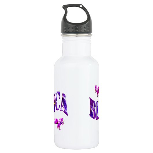 Bianca, meisjesnaam, gemaakt met pansieën, waterfles  (Achterkant)