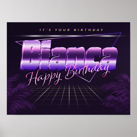Bianca Name Vorname lila retro Poster Geburtstag (Voorkant)