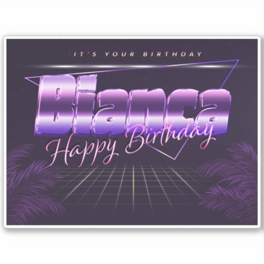 Bianca Name Vorname lila retro Sticker Geburtstag (Voorkant)