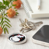 Bianca Toon Kat met Red Flowers Sleutelhanger (Zijkant)