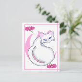Bianca Toon Kat Ticked Pinks w Flowers Briefkaart (Staand voorkant)