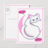 Bianca Toon Kat Ticked Pinks w Flowers Briefkaart (Voorkant / Achterkant)