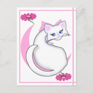 Bianca Toon Kat Ticked Pinks w Flowers Briefkaart